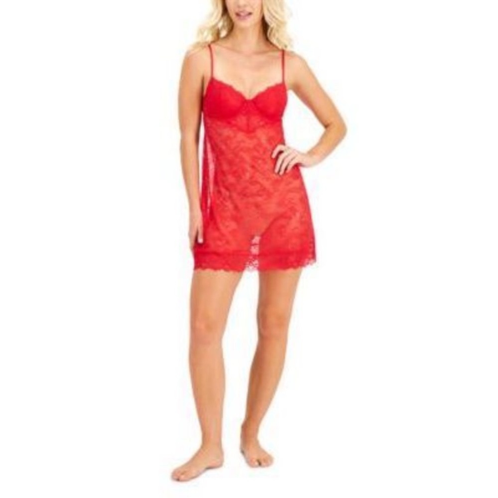 NWT International Concepts Lace Cupped Chemise/Panty 2 piece set Red